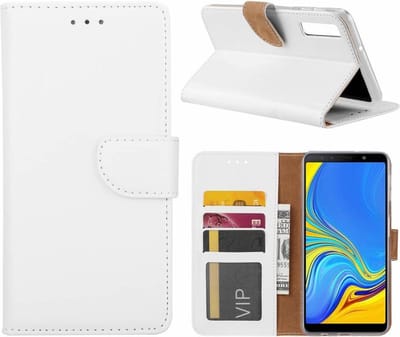 Ntech Hoesje Geschikt Voor Samsung Galaxy A7 2018 Wit Portemonnee / Booktype TPU Lederen Hoesje