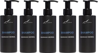 Shampoo Hammam Herbal 300 ml - met pomp - zwarte fles - set van 5 stuks - voordeelverpakking - haarverzorging