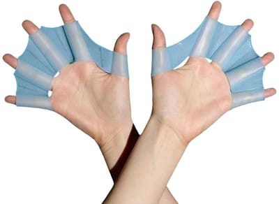 1-paar Zwemhandschoenen met zwemvliezen - Siliconen zwemhandschoenen - Zwemhandschoenen - Handtraining voor spetteren - Zwemuitrusting - Maat S - Unisex - Geschikt voor zwemtraining voor kinderen, watersporten, enz. - Blauw