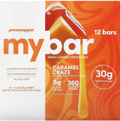 My Bar, Barre Protéinée Triple Couche, Caramel Craze, 12 Barres, 88 g (3.1 oz) chaque