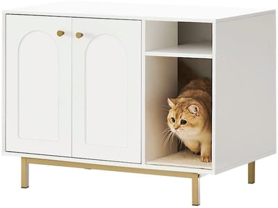 Kattenbak Kast - Kast - Kattenbak Meubel - Kattenbakbehuizing - Wit/Goud - Kattenhuis - 50 × 80 × 61 cm (D × B × H)