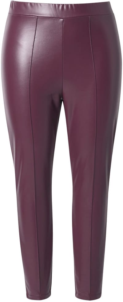 Ulla Popken - Dames - legging lederlook slanke pijpen elastische tailleband - Pruim - Maat 46+