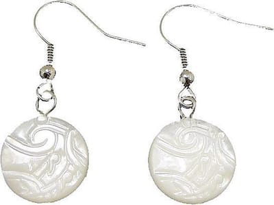 Parelmoeren oorbellen White Round Shell - oorhanger - parelmoer - sterling zilver - wit - luxe sieraden zakje - witte oorbellen - oorbellen dames