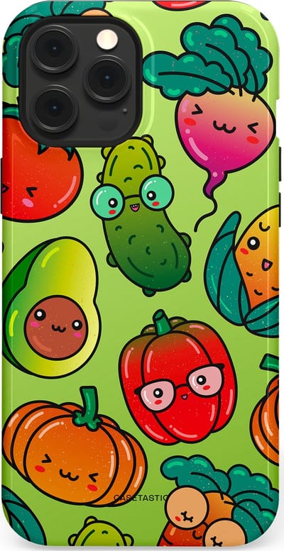 Casetastic Hoesje Geschikt voor Apple iPhone 12 Pro Max Magsafe - Stijlvolle Beschermende Duo-layer Case - Cartoon Groente Mix