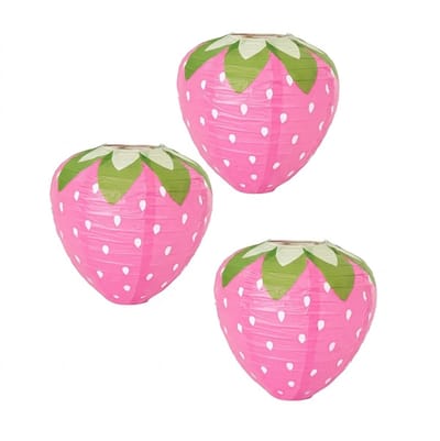 Roze aardbei papieren lantaarns hangdecoratie set van 3 feest decoratie verjaardag versiering aardbei vorm zonder elektriciteit of batterijen