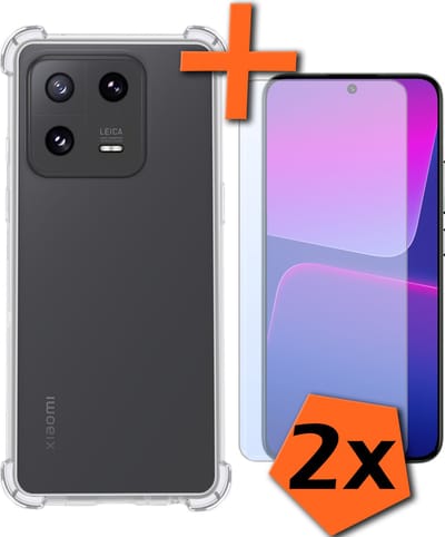 Hoes - Met Screenprotector - 2 Stuks - Geschikt voor Xiaomi 13 - Sterk & Shockproof - Siliconen Case - Back Cover - Telefoon Hoes - Shock Proof - Transparant