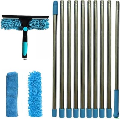 Raamreinigingskit - Glasreiniger Rakel - Ramen Zemen - Dubbelzijdig Ontwerp - Tot 420 cm - Blauw