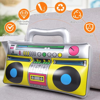 Aomig Boom Box opblaasbare opblaasspwaker, opblaasbare opblaasboombox muziekspeler, opblaasbare radio stereo, jaren 80 90 feest- en verkleedaccessoires feestdecoratie prop