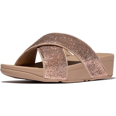 FitFlop FitFlop Lulu Crinkled-Shimmer Cross Slides BEIGE - Maat 40