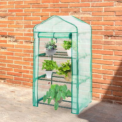 Lendo Online Tuinkas met 3 etages en PE waterdichte hoes 69x49x125cm staal groen - Broeikas met stalen plantenhouders - Kas - Serre - Kweekkas - Foliekas - Groentekas - Tomatenkas