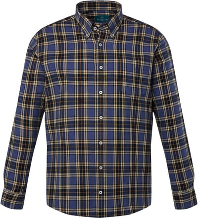 Boston Park - Heren - Geruit flanellen overhemd lange mouwen buttondown-kraag - Middenblauw - Maat 3XL