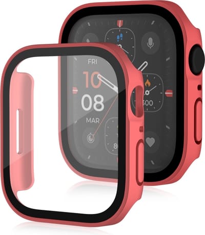 By Qubix - Hard case 45mm - Rood - Geschikt voor Apple Watch 45mm hoesje - screenprotector - Bescherming iWatch - Bescherm hoesje