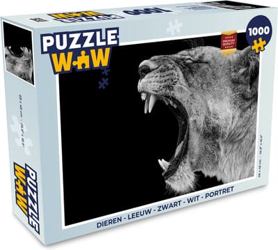 Puzzel Dieren - Leeuw - Zwart - Wit - Portret - Legpuzzel - Puzzel 1000 stukjes volwassenen