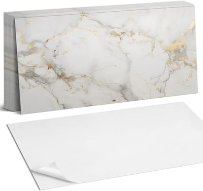 Coloray Plaktegels - Elegant marmerpatroon Zelfklevende Wandtegels - 40 cm x 20 cm - Wit Plaktegels - 10 stuks - Rechthoek PVC Tegels - Plaktegels Badkamer - Vloertegels Zelfklevend - Vinyl Tegels - Portugese Tegels