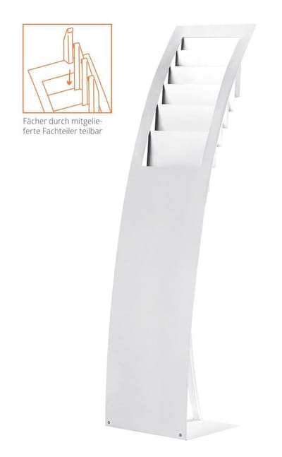 Design Brochurehouder A4 cq Folderhouder, Flyerhouder, brochure display,staand model, uitvoering "gebogen" zilver aluminium. Folderrek