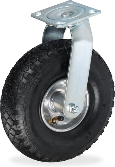 Zwenkwiel luchtband -3.00-4 - met plaatje - tot 120 kg - zwart-zilver