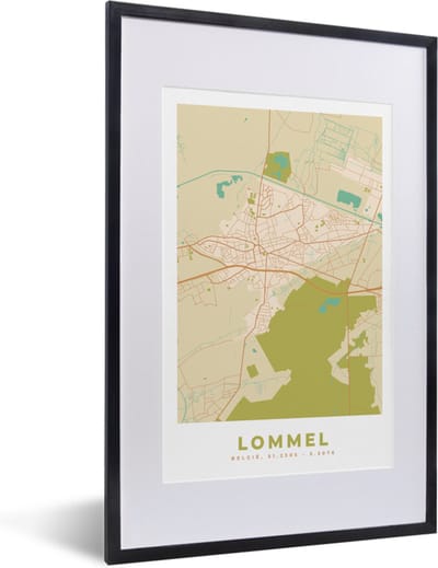 Fotolijst incl. Poster - Plattegrond - Stadskaart - Kaart - België - Lommel - 40x60 cm - Posterlijst