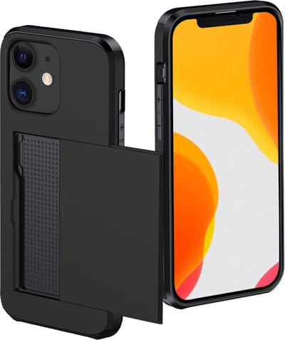 Hoes Geschikt voor iPhone 11 Hoesje Pasjeshouder Hard Cover Shock Proof Hard Case Hoes Met Kaarthouder - Zwart