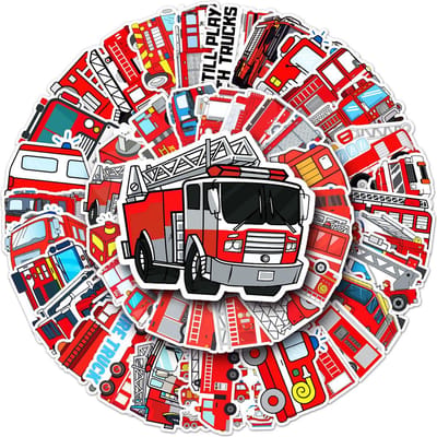 Winkrs© Brandweer Stickers - mix 50 stuks - Stickers voor kinderen met Brandweerauto's - Voertuigen
