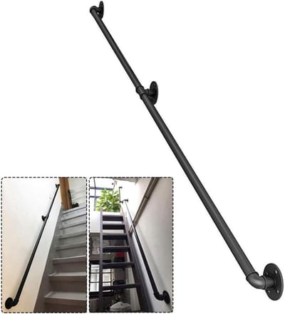 Muursteunen Trapleuning - Bevestigingsbeugels Balustrade - Veilige Ondersteuning - Roestvrij Wrought Iron - 200 cm Lengte - Mat Zwart