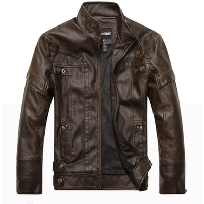 Heren PU Leerjas, Modieuze Motorfiets Leerjas, Fluweel Retro Stijl Heren Standkraag Leerjas XL
