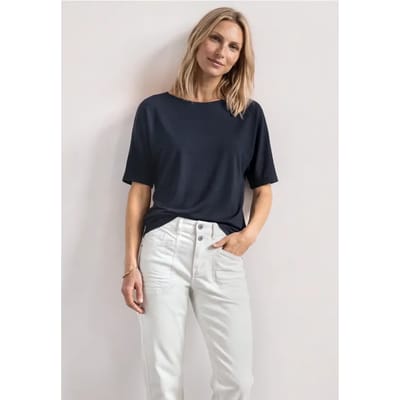 Basic Shirt met boothals en elastische zoom