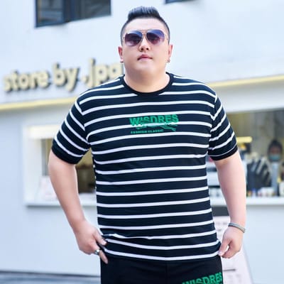 Dikke Mannen Plus Size Plus Size Gestreept Shirt T-shirt met Korte Mouwen Extra Groot Jeugd Dikke Jongen T-shirt met Halflange Mouwen Top 195 7XL