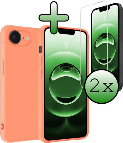 Hoesje Met 2x Screenprotector - Geschikt voor Apple iPhone 16e - Sterk & Shockproof - Back Cover - Siliconen Case - Telefoon Hoes - Perzik