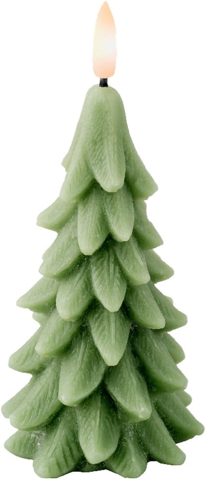Lumineo LED kerstboom kaars - groen - 15 cm - batterijen - timer - kerstboom vorm kaarsen - kerstdiner