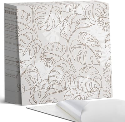 Coloray Plaktegels - Lijnbladpatroon Zelfklevende Tegels - 20 cm x 20 cm - Beige Plaktegels - 20 stuks - Vierkant PVC Tegels - Plaktegels Badkamer - Plaktegels Vloer - Vinyl Tegels - Wandtegel Zelfklevend