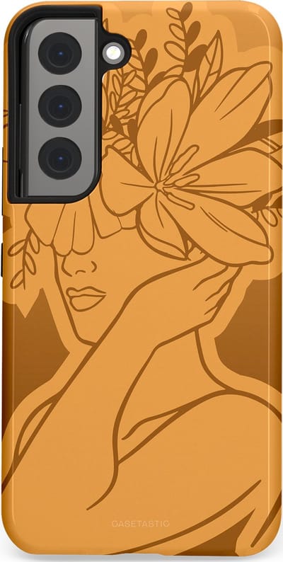 Casetastic hoesje geschikt voor Samsung Galaxy S22 - Dubbellaagse bescherming - Botanische Elegantie - Fashion Case - Goud Bruin Terracotta
