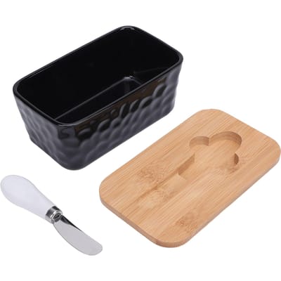 Beurrier en céramique 600 ml avec couvercle, récipient à beurre, récipient à beurre avec coupe-beurre pour cuisine Black