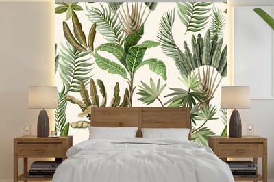 Behang - Fotobehang Jungle - Palmboom - Bananenplant - Kinderen - Natuur - Planten - Breedte 240 cm x hoogte 240 cm
