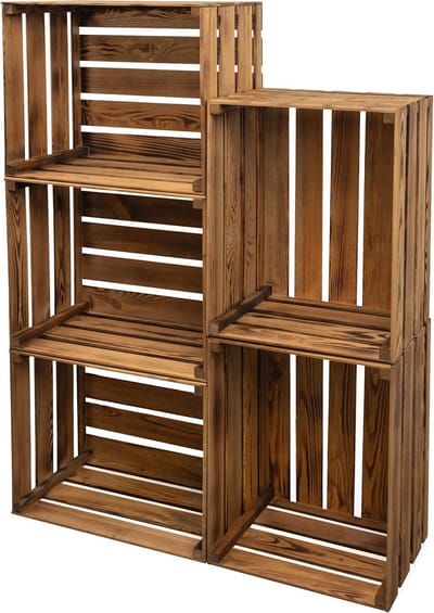 Grote Houten Kisten Set van 5 - Rustieke Stijl Houten Opslagbakken voor Decoratie en Wijn