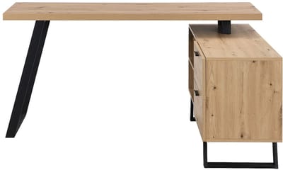 Vente-unique Hoekbureau met opbergruimte - MDF - Kleur: naturel en zwart - NAYARO