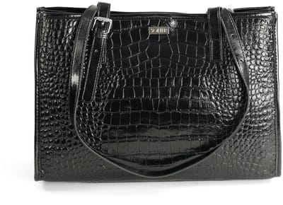 Solier FL55 LUNE shopper dames – grote leren schoudertas van gelakt leer met krokodillenreliëf en rits – zwart
