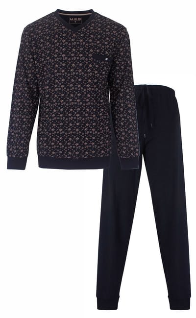 MEQ Heren Pyjama - Geometrische Print - Katoen - Navy Blauw - Maat S