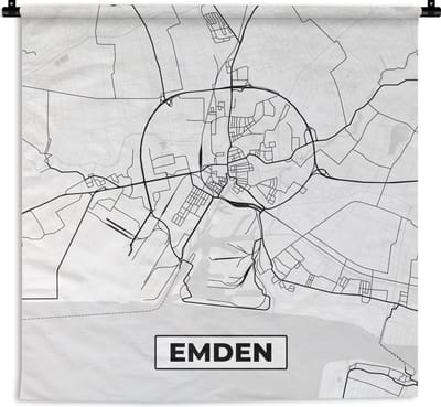 Wandkleed - Wanddoek - Emden - Kaart - Stadskaart - Plattegrond - 180x180 cm - Wandtapijt