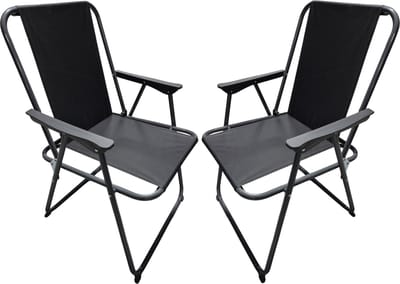 Atmosphera camping/strand stoel - 2x - aluminium - inklapbaar - zwart - L52 x B55 x H75 cm - buitenstoelen