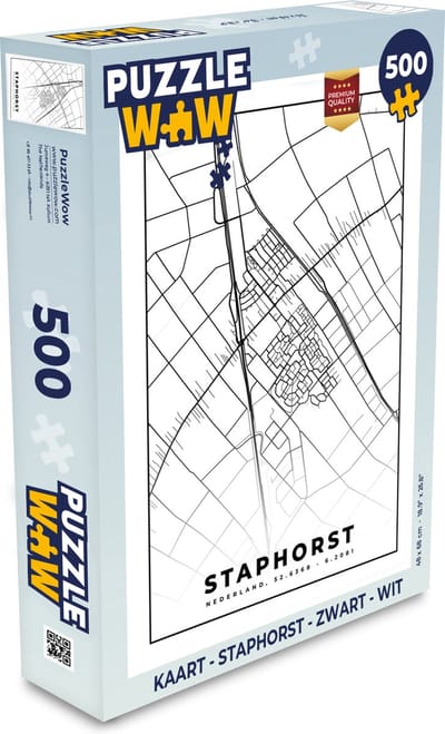 Puzzel Kaart - Staphorst - Zwart - Wit - Legpuzzel - Puzzel 500 stukjes