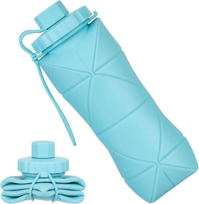 QTTVBTNA -Foldable Water Bottle, Portable Silicone Water Bottle, Leakproof Travel Cup, Reusable Outdoor Drink Bottle, Water Bottle, Silicone Water Cup 600ml, Camping Water Bottle-blauw