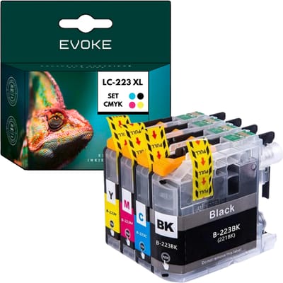 Evoke compatibele inkt voor Brother Lc-223 Lc223 Lc223Bk Lc223C Lc223M Lc223Y Lc223Valbp 4X CMYK: zwart, cyaan, magenta, geel 46 ml 1380 pagina's Dcp-J4120Dw J562Dw, Mfc-J5320Dw J4620Dw