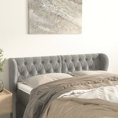 vidaXL - Hoofdbord - met - randen - 147x23x78/88 - cm - fluweel - lichtgrijs