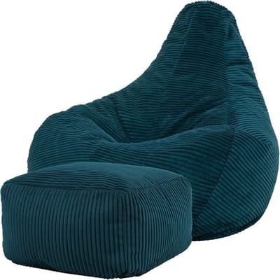 Zitzak met Hocker in Blauwgroen, Corduroy Stof, Ergonomische Fauteuil voor Volwassenen