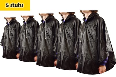 Regenponcho unisex een maat 5 stuks in de verpakking zwart - Regenponcho dames - regenponcho heren Volwassenen