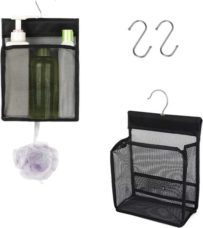 Klemmfix Basket voor Kledingknijpers, Zwarte Clip Tas voor Wasknijpers, Hangopslag met S-Haken voor Balkon, Badkamer en Wasruimte
