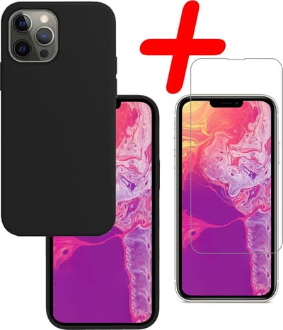 Hoesje Met Screenprotector - Geschikt voor Apple iPhone 13 Pro - Sterk & Shockproof - Back Cover - Siliconen Case - Telefoon Hoes - Zwart