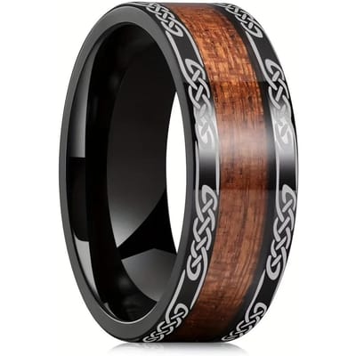 Mode Heren RVS Ringen Rood Koa Hout Inleg Hoogglans Gepolijst Trouwring Ring voor Mannen Vrouwen Jubileum Sieraden 13 black