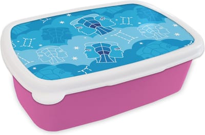 Broodtrommel Roze - Lunchbox - Brooddoos - Zodiac - Tweeling - Design - 18x12x6 cm - Kinderen - Meisje