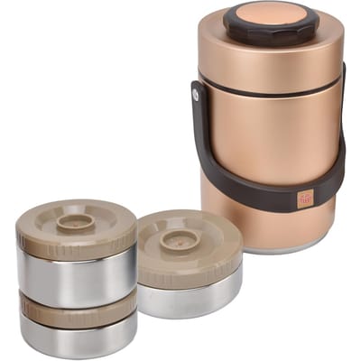 Boîte à lunch isotherme sous vide en acier inoxydable 304 de 2000 ml, portable, 3 couches, baril isotherme sous vide, couleur acier inoxydable L or